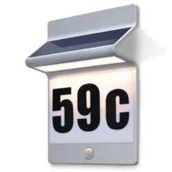 Moderne Solar Hausnummernleuchte Alu, natur mit Bewegungssensor
