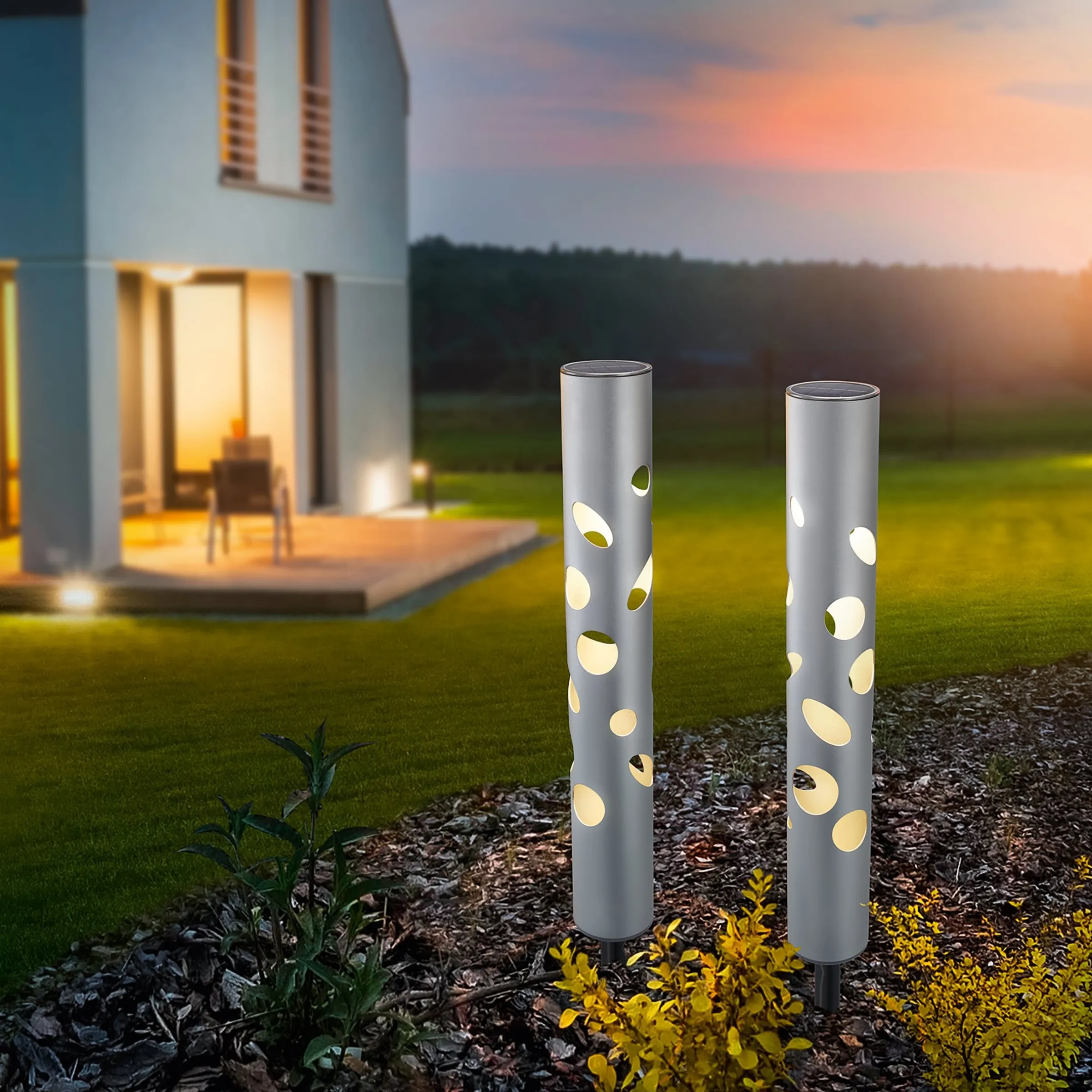Moderne Solarleuchte FantasyLight im 2er-Set aus Aluminium