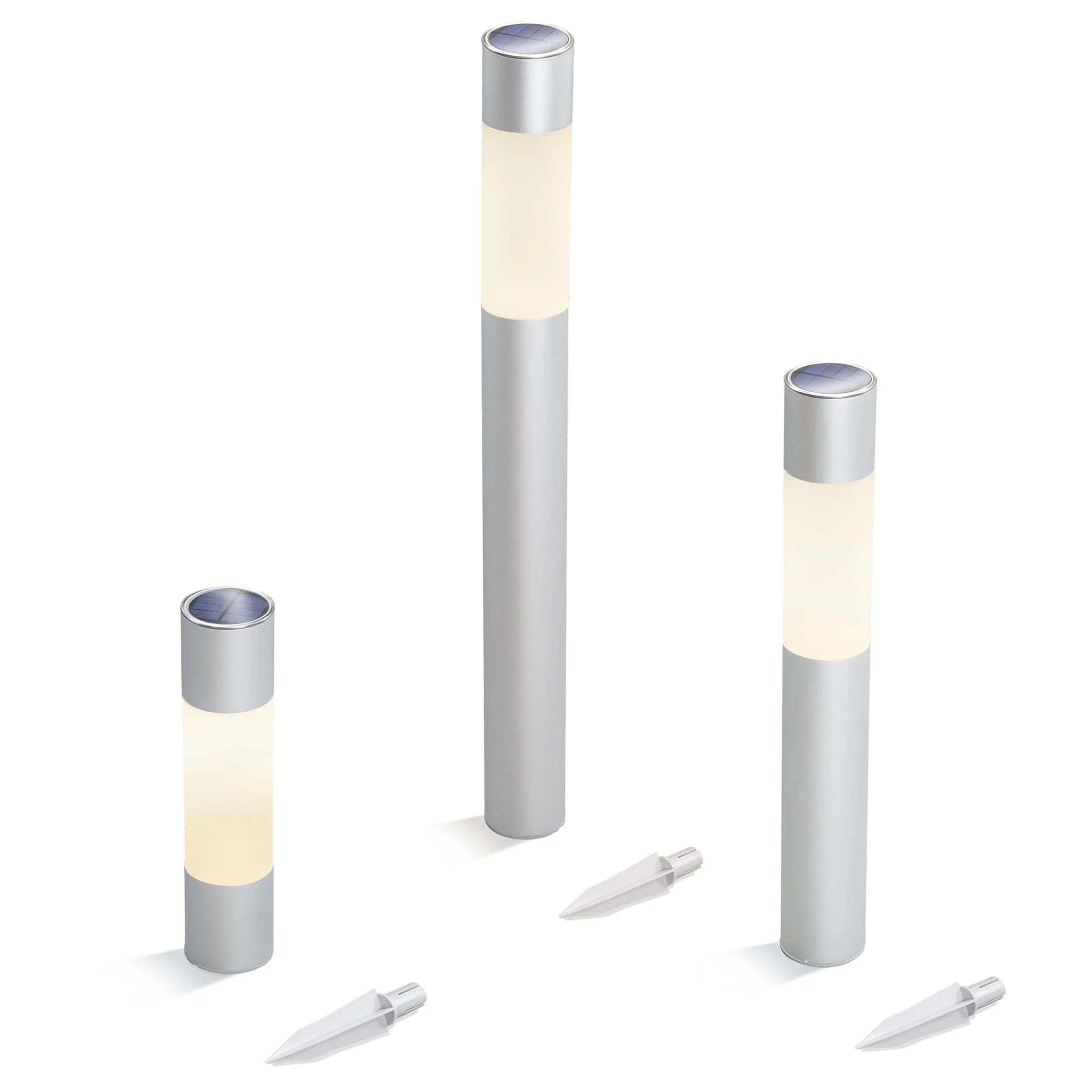 Moderne Solar Standleuchten Pole Light DuoColor im 3er-Set