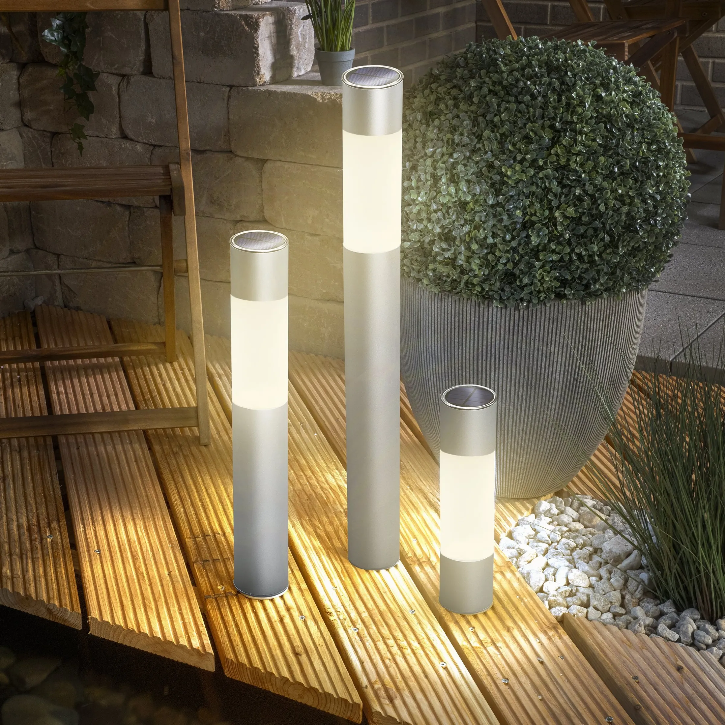 Moderne Solar Standleuchten Pole Light DuoColor im 3er-Set