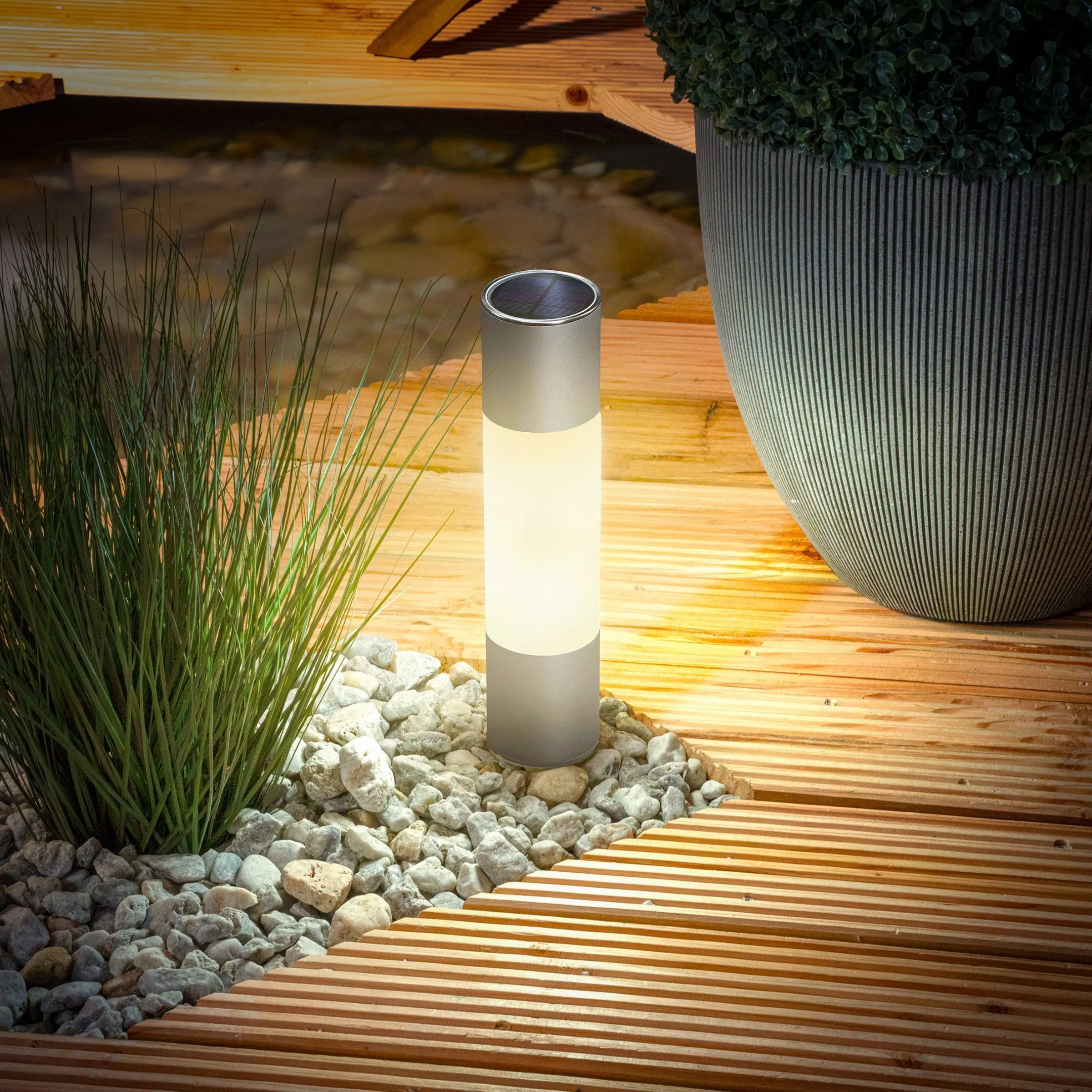 Moderne Solar Standleuchte Pole Light 30 cm DuoColor
