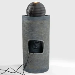 Runder Solar Brunnen mit Quelle, Buddhafigur und LED Licht