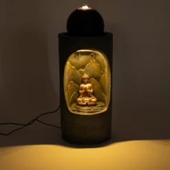 Runder Solar Brunnen mit Quelle, Buddhafigur und LED Licht