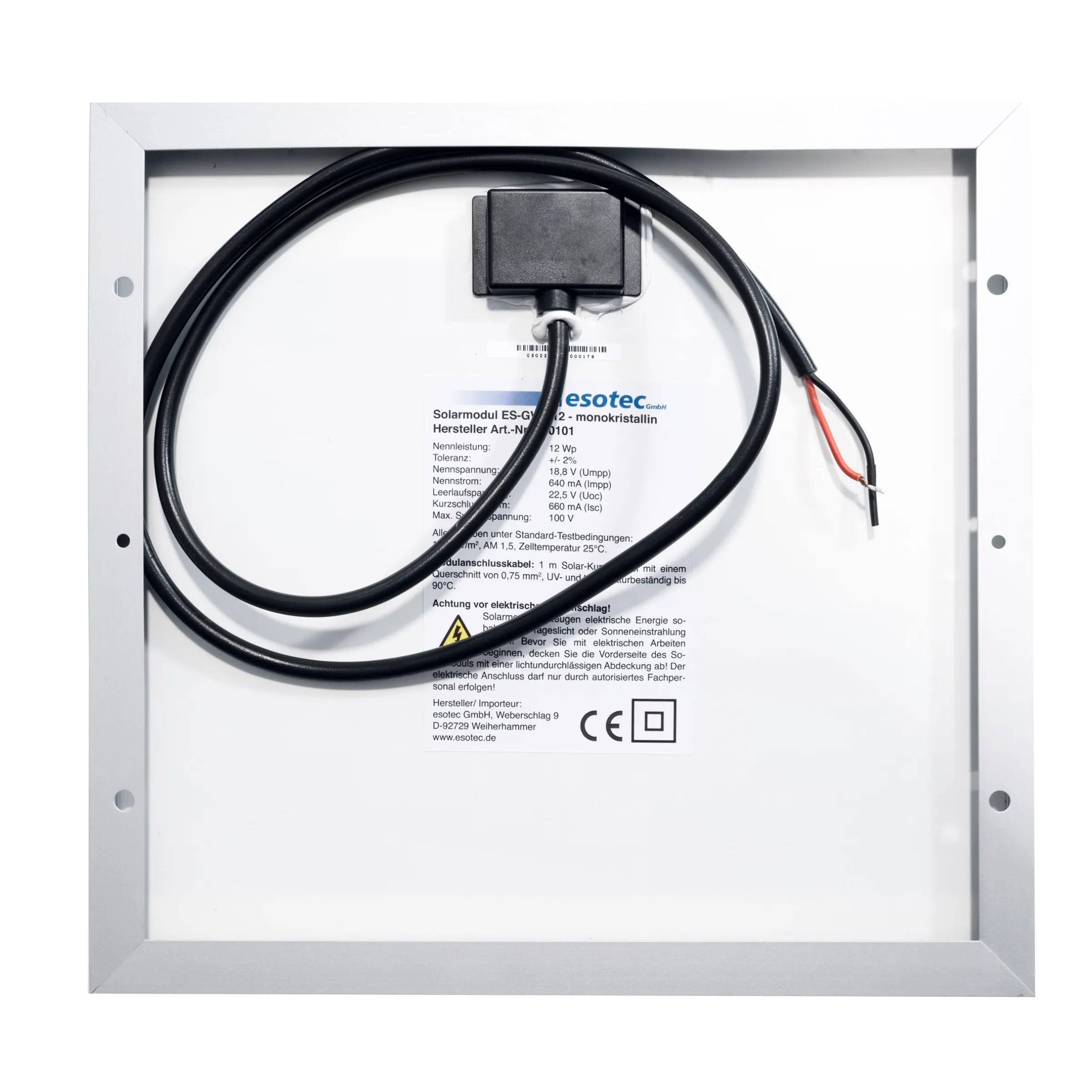 Seraphim Solarmodul 20 Wp 18,3 V mono - 360 x 355 x 25 mm