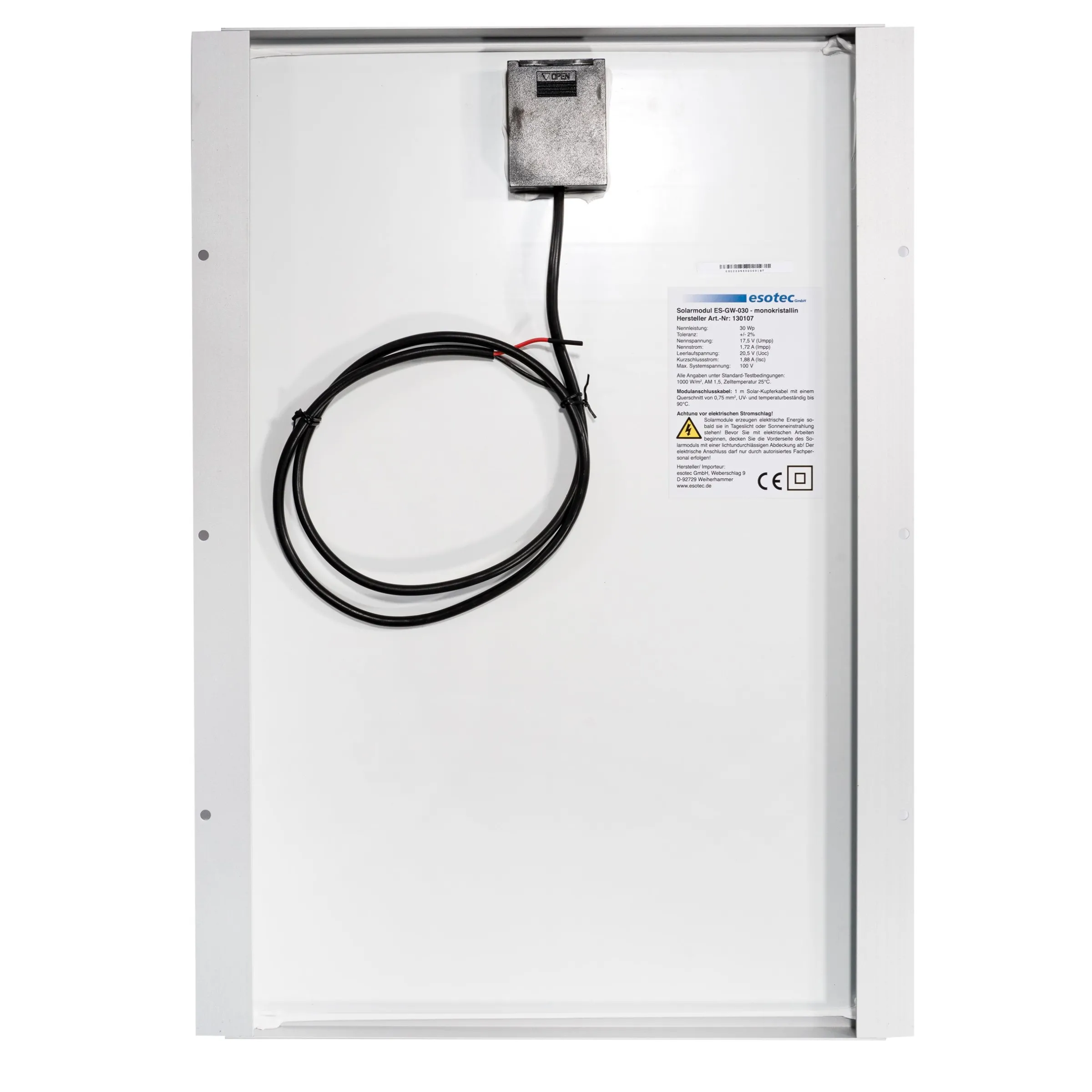 Seraphim Solarmodul 30 Wp 17,5 V mono - 520 x 370 x 25 mm