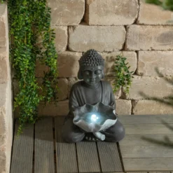 Solarbrunnen Buddha mit Lotusblatt und LED Licht