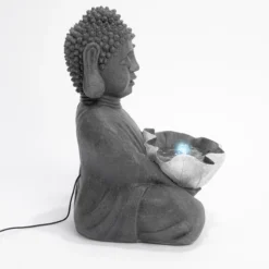 Solarbrunnen Buddha mit Lotusblatt und LED Licht