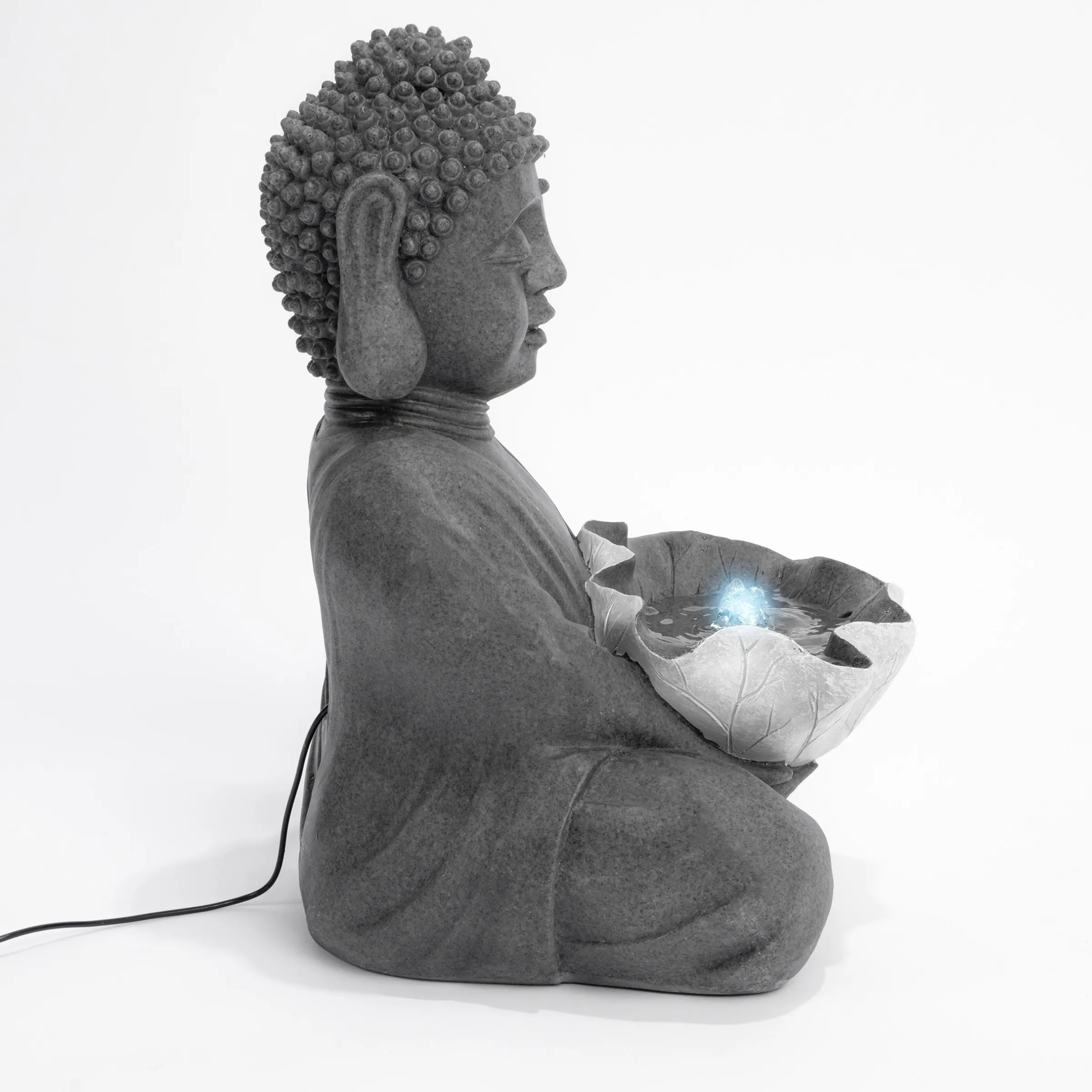Solarbrunnen Buddha mit Lotusblatt und LED Licht