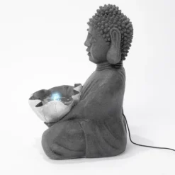 Solarbrunnen Buddha mit Lotusblatt und LED Licht
