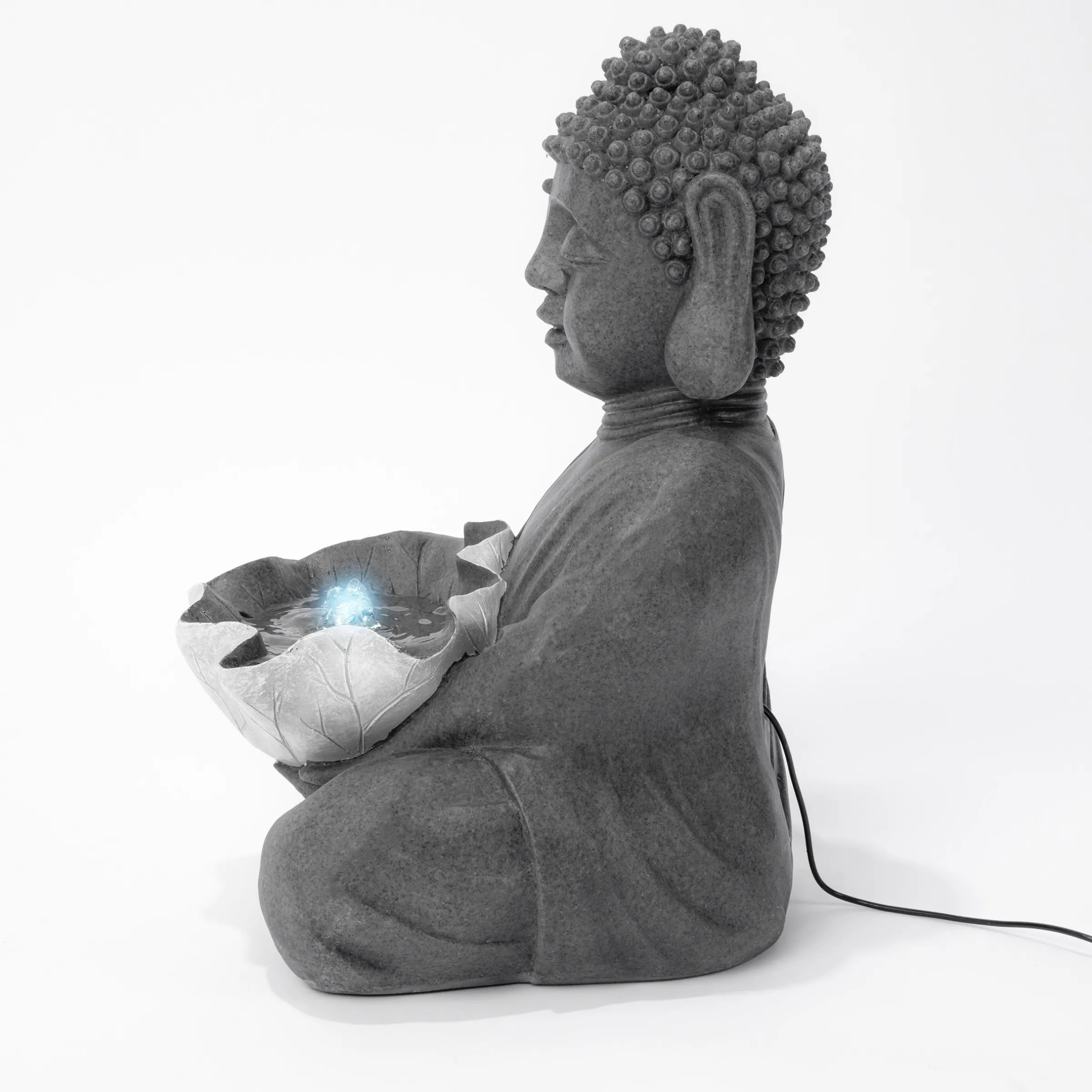 Solarbrunnen Buddha mit Lotusblatt und LED Licht