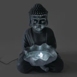 Solarbrunnen Buddha mit Lotusblatt und LED Licht