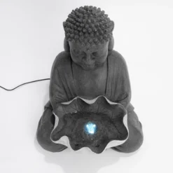 Solarbrunnen Buddha mit Lotusblatt und LED Licht