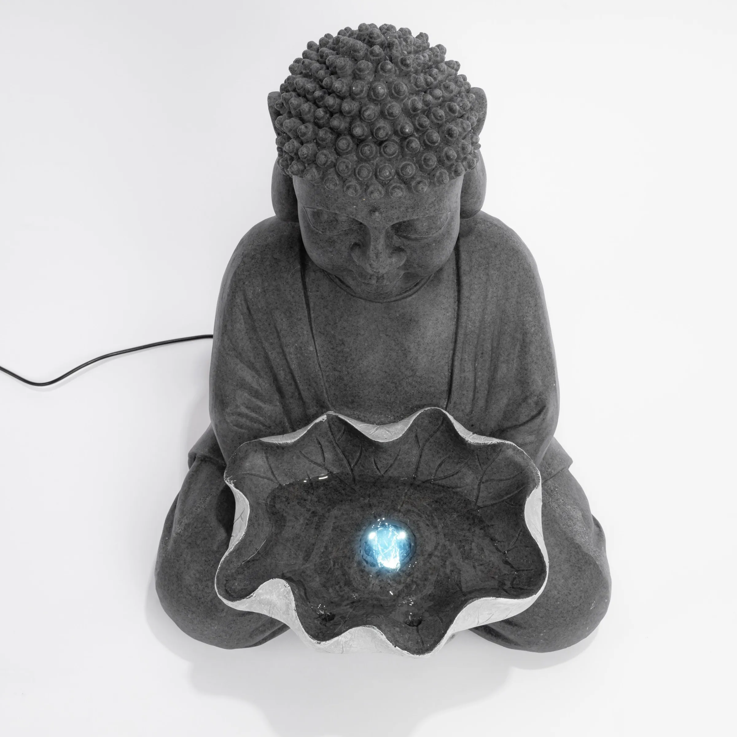 Solarbrunnen Buddha mit Lotusblatt und LED Licht