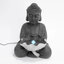 Solarbrunnen Buddha mit Lotusblatt und LED Licht