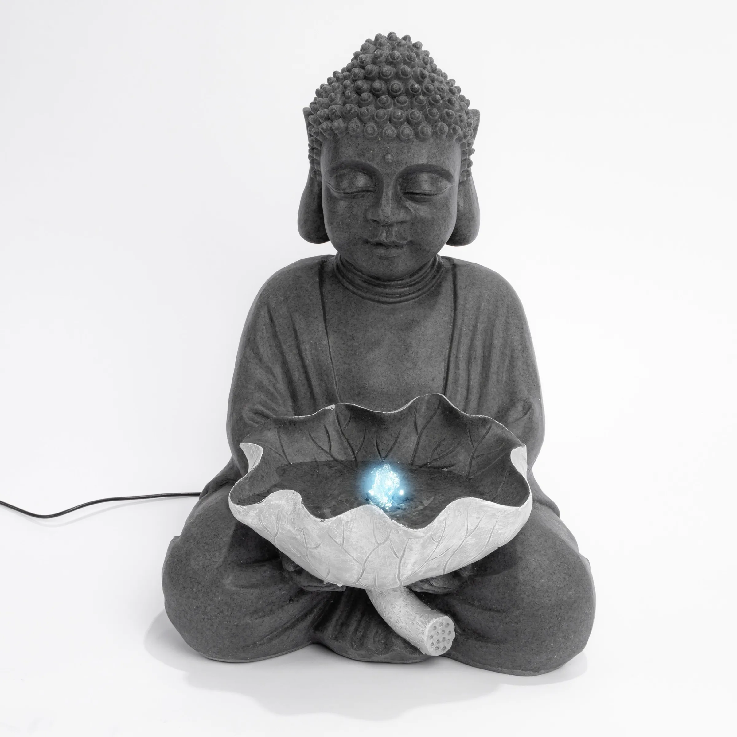Solarbrunnen Buddha mit Lotusblatt und LED Licht