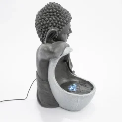 Solarbrunnen Buddha ruhend mit beleuchteter Wasserquelle