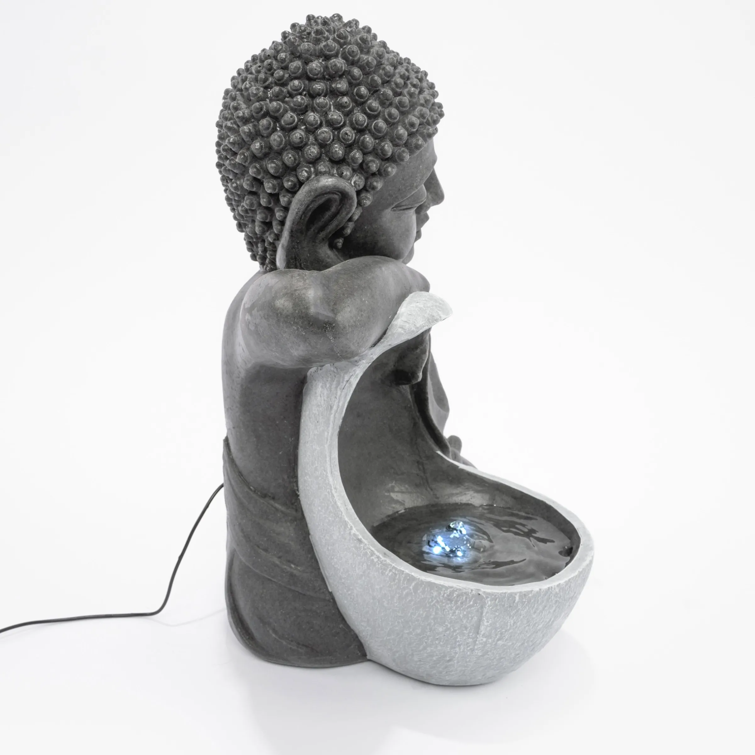 Solarbrunnen Buddha ruhend mit beleuchteter Wasserquelle