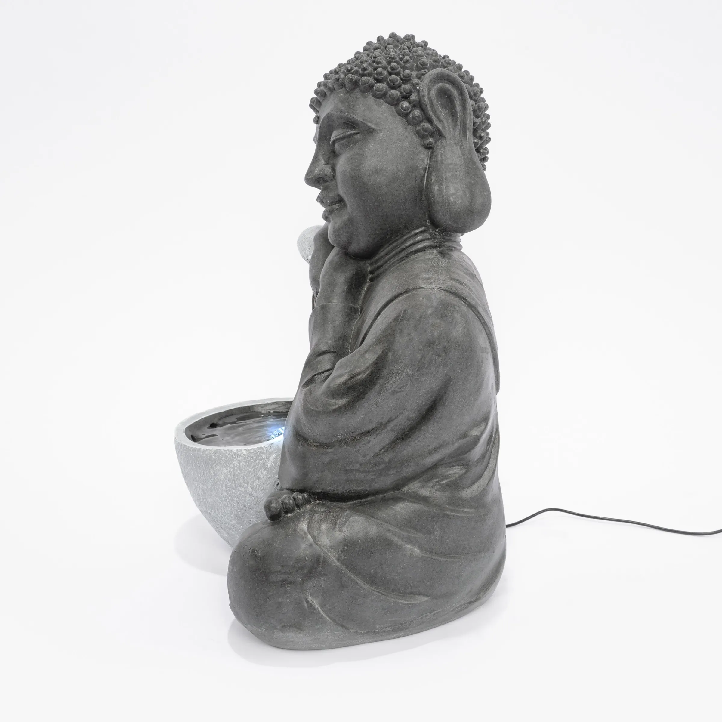 Solarbrunnen Buddha ruhend mit beleuchteter Wasserquelle