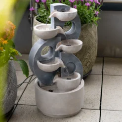 Solar Brunnen im Granitdesign mit Kaskade und LED Licht