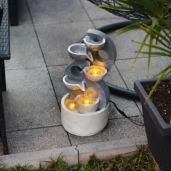 Solar Brunnen im Granitdesign mit Kaskade und LED Licht