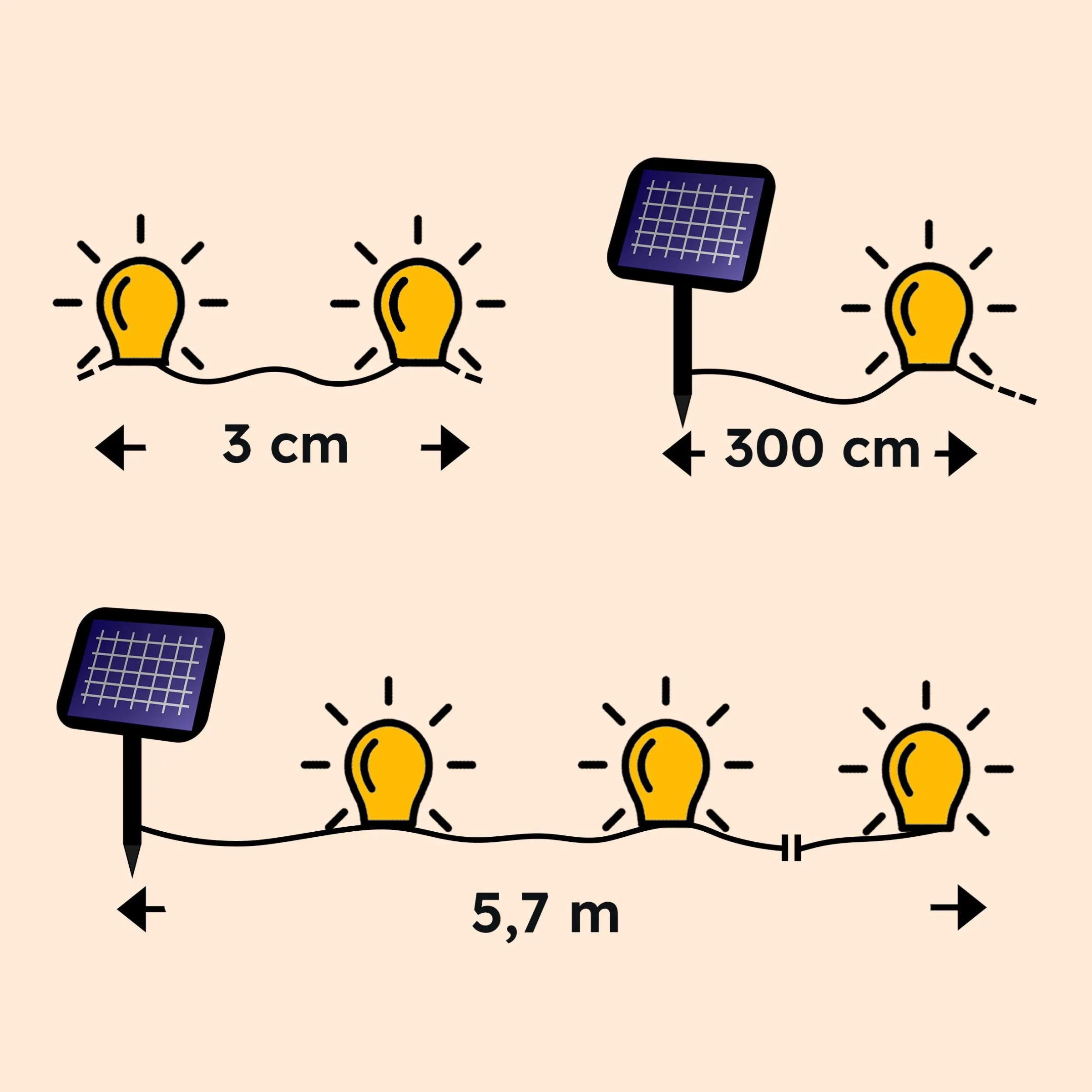 Solar Cluster-Lichterkette mit 200 warmweißen LEDs