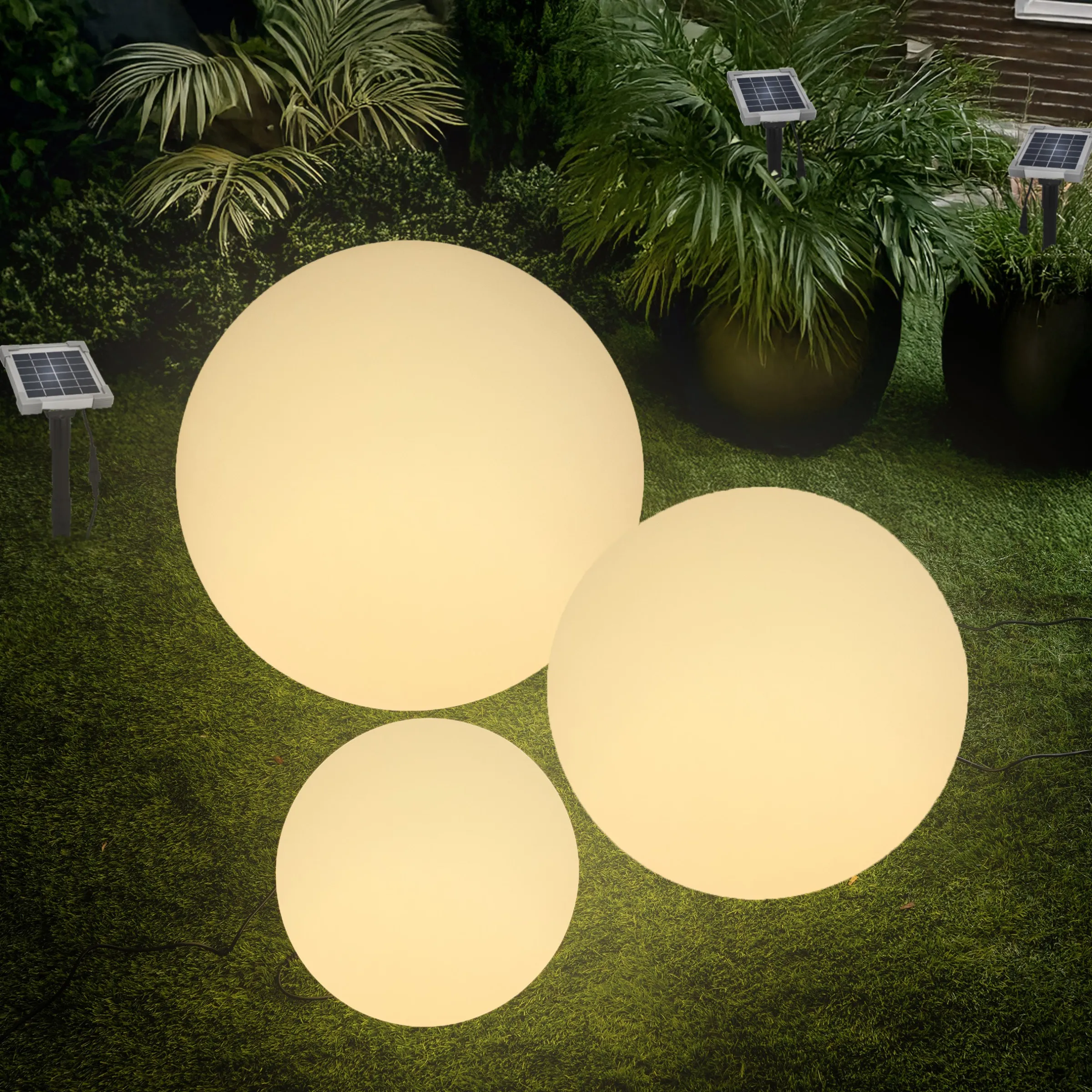 Solar Deko-Leuchtkugelset 30, 40 und 50 cm mit externem 2 W Solarmodul