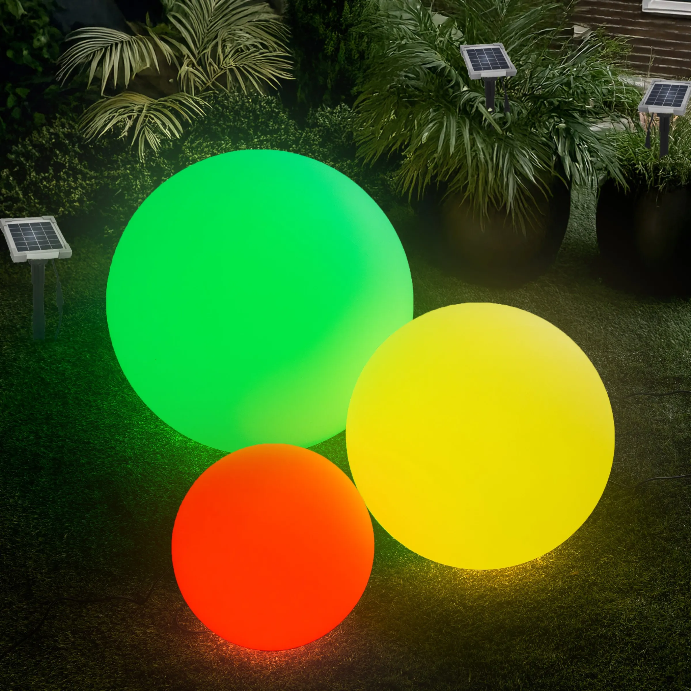 Solar Deko-Leuchtkugelset 30, 40 und 50 cm mit externem 2 W Solarmodul