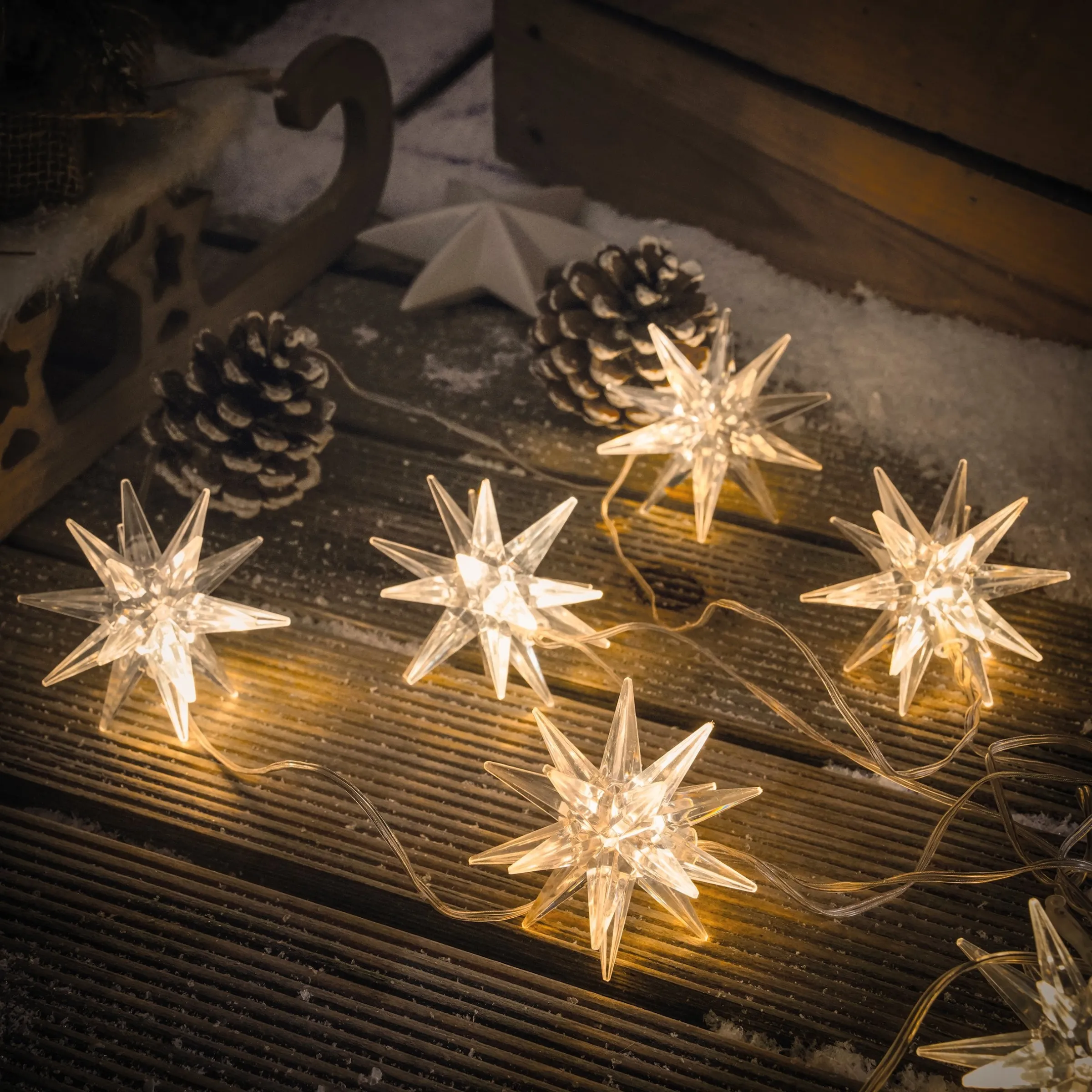 Solar Deko-Lichterkette mit 10 Adventssternen