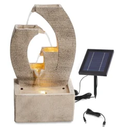 Solar Design Gartenbrunnen mit Wasserlauf und LED Licht