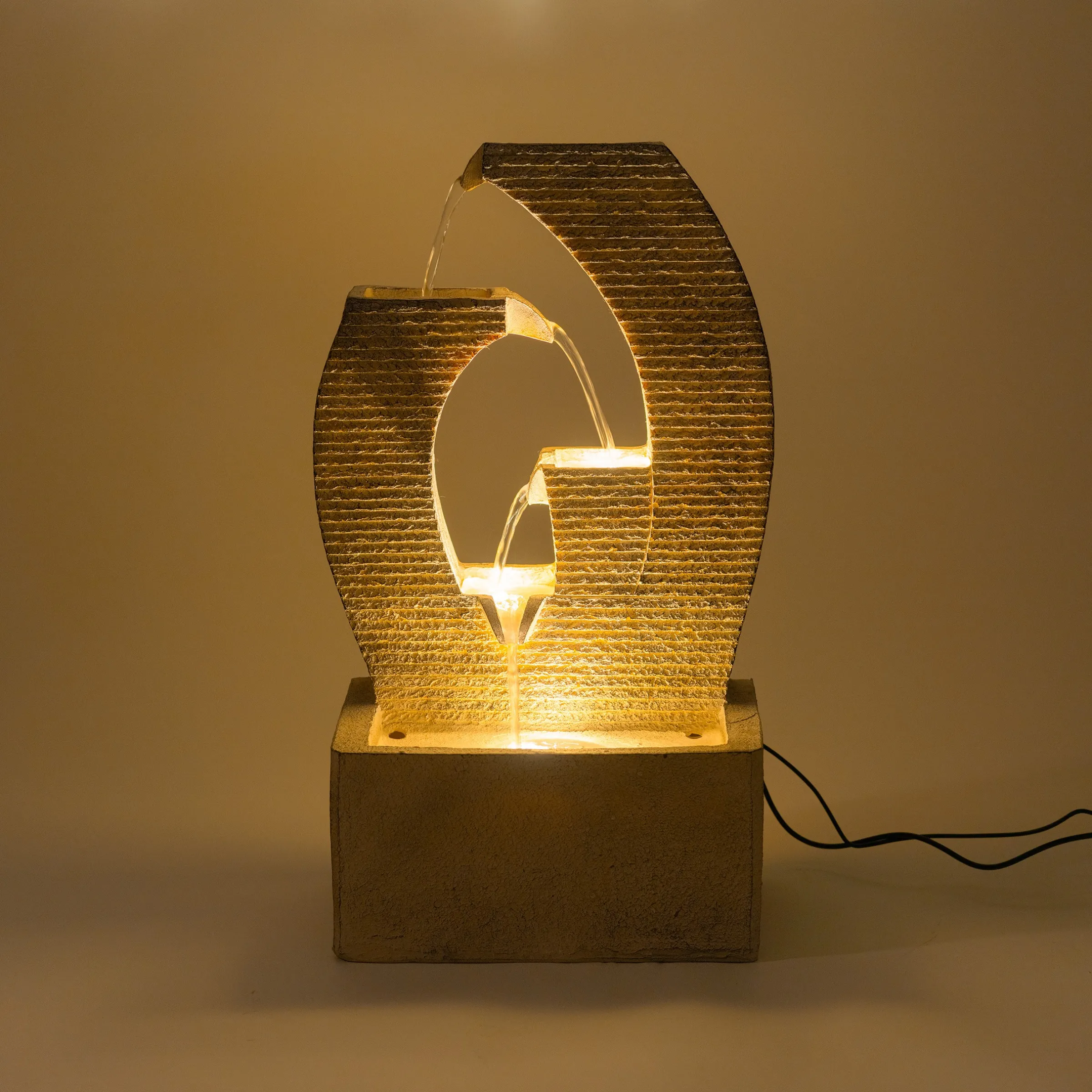 Solar Design Gartenbrunnen mit Wasserlauf und LED Licht