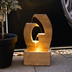 Solar Design Gartenbrunnen mit Wasserlauf und LED Licht