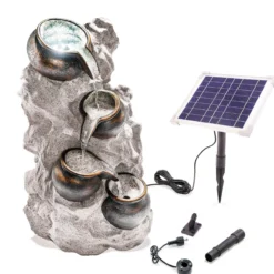 Solar Fels-Kaskadenbrunnen hell mit LED-Beleuchtung
