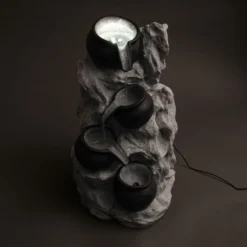 Solar Fels-Kaskadenbrunnen hell mit LED-Beleuchtung