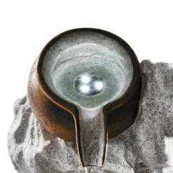 Solar Fels-Kaskadenbrunnen hell mit LED-Beleuchtung