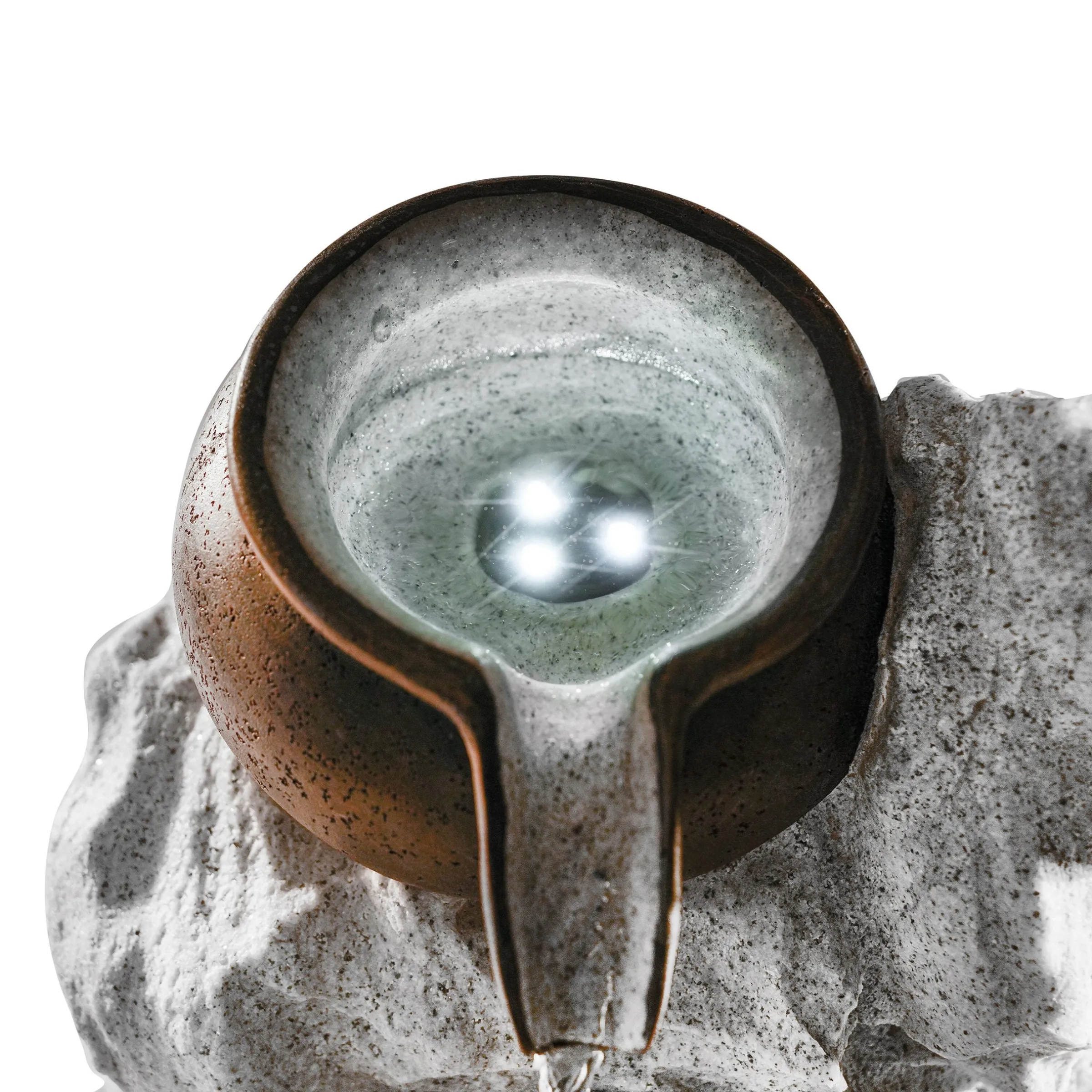 Solar Fels-Kaskadenbrunnen hell mit LED-Beleuchtung