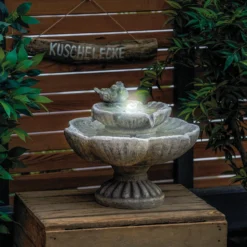 Solar Gartenbrunnen mit Vogelpaar und LED-Beleuchtung