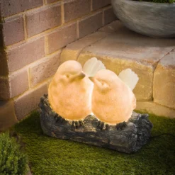 Solar Gartendeko Vogelpärchen auf Baumstamm