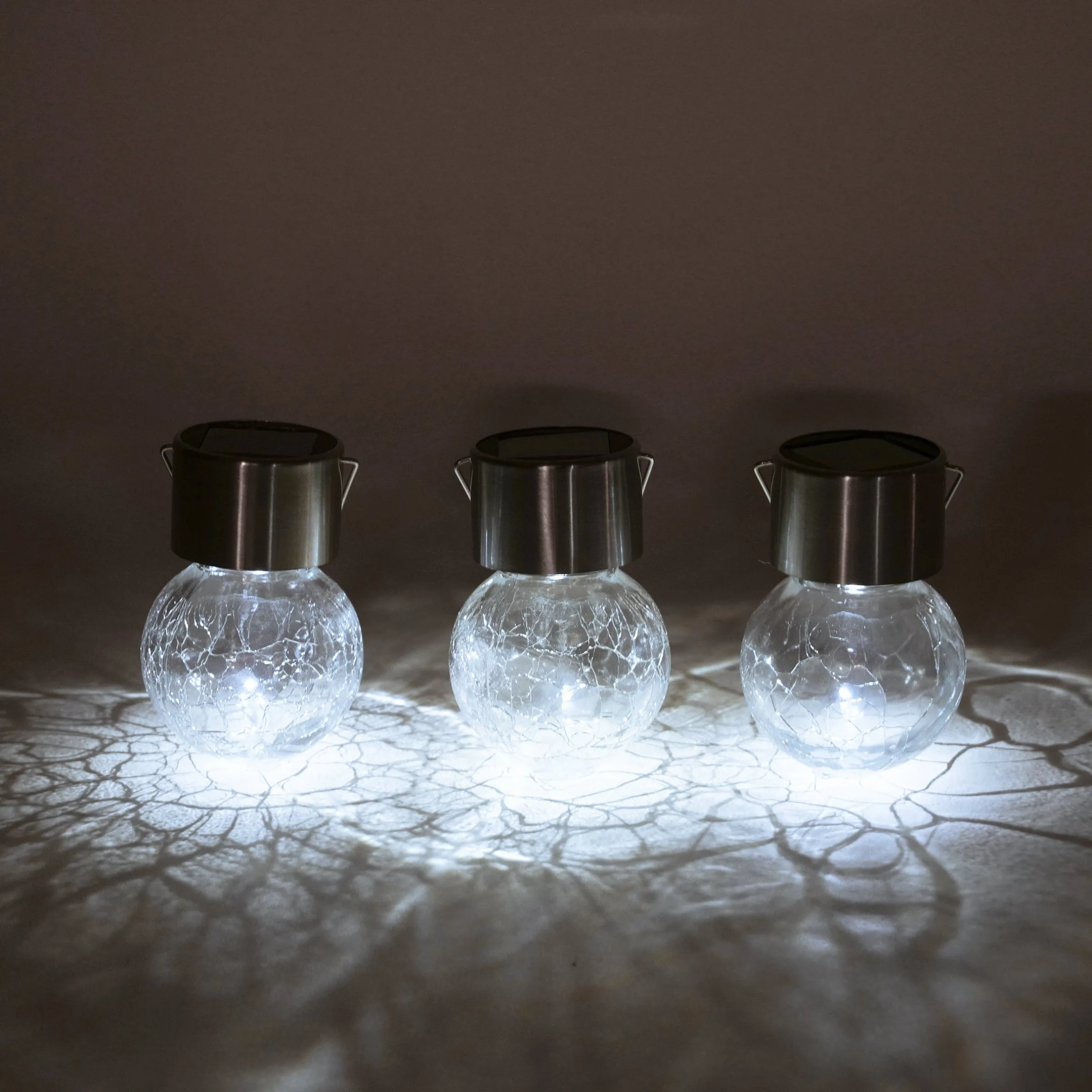 Solar Hängeleuchten 3er-Set Crackle Balls kaltweiß
