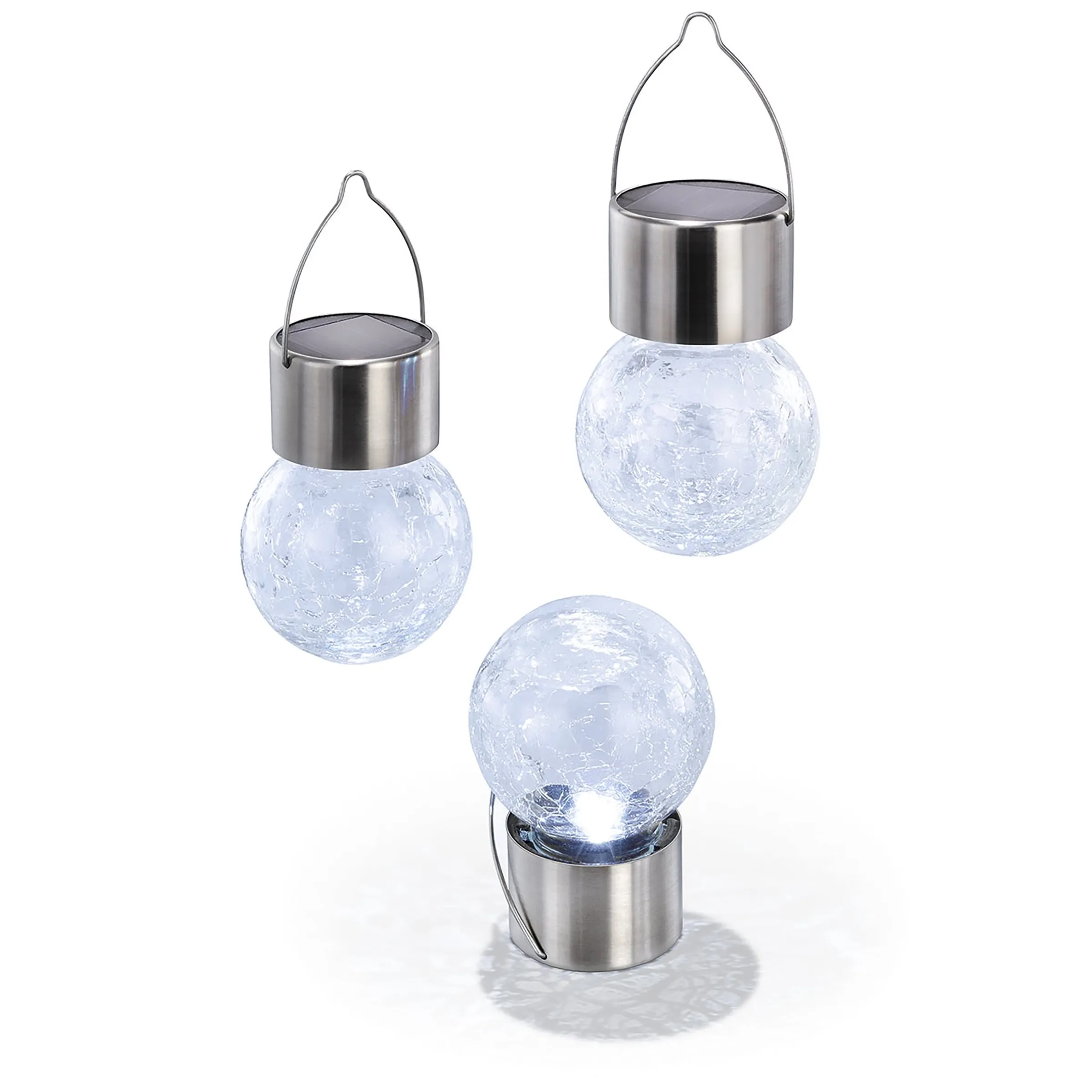 Solar Hängeleuchten 3er-Set Crackle Balls kaltweiß