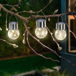Solar Hängeleuchten 3er-Set Crackle Balls warmweiß