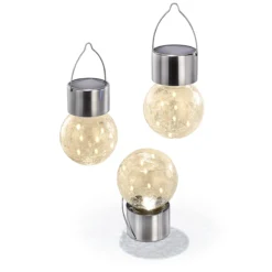 Solar Hängeleuchten 3er-Set Crackle Balls warmweiß