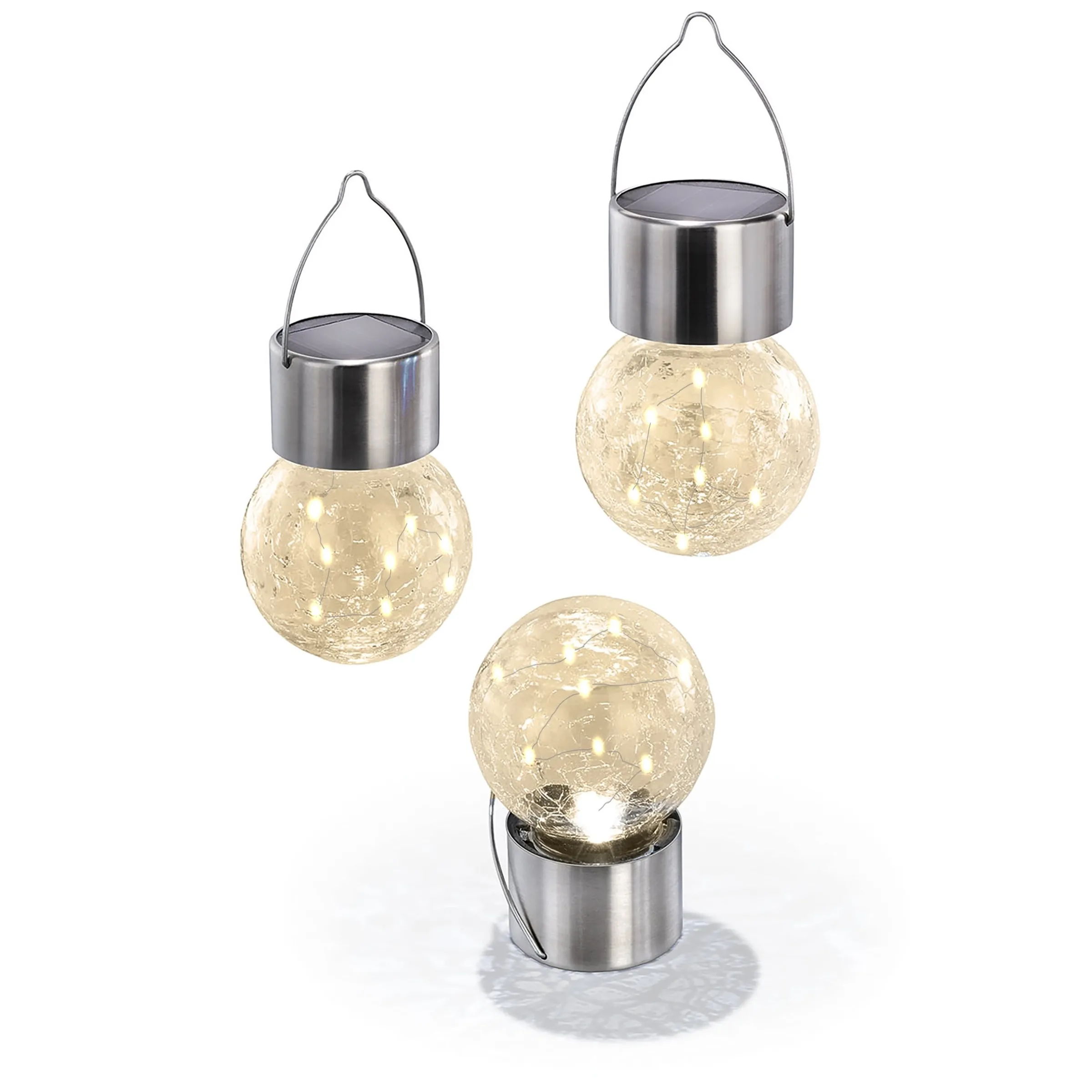 Solar Hängeleuchten 3er-Set Crackle Balls warmweiß