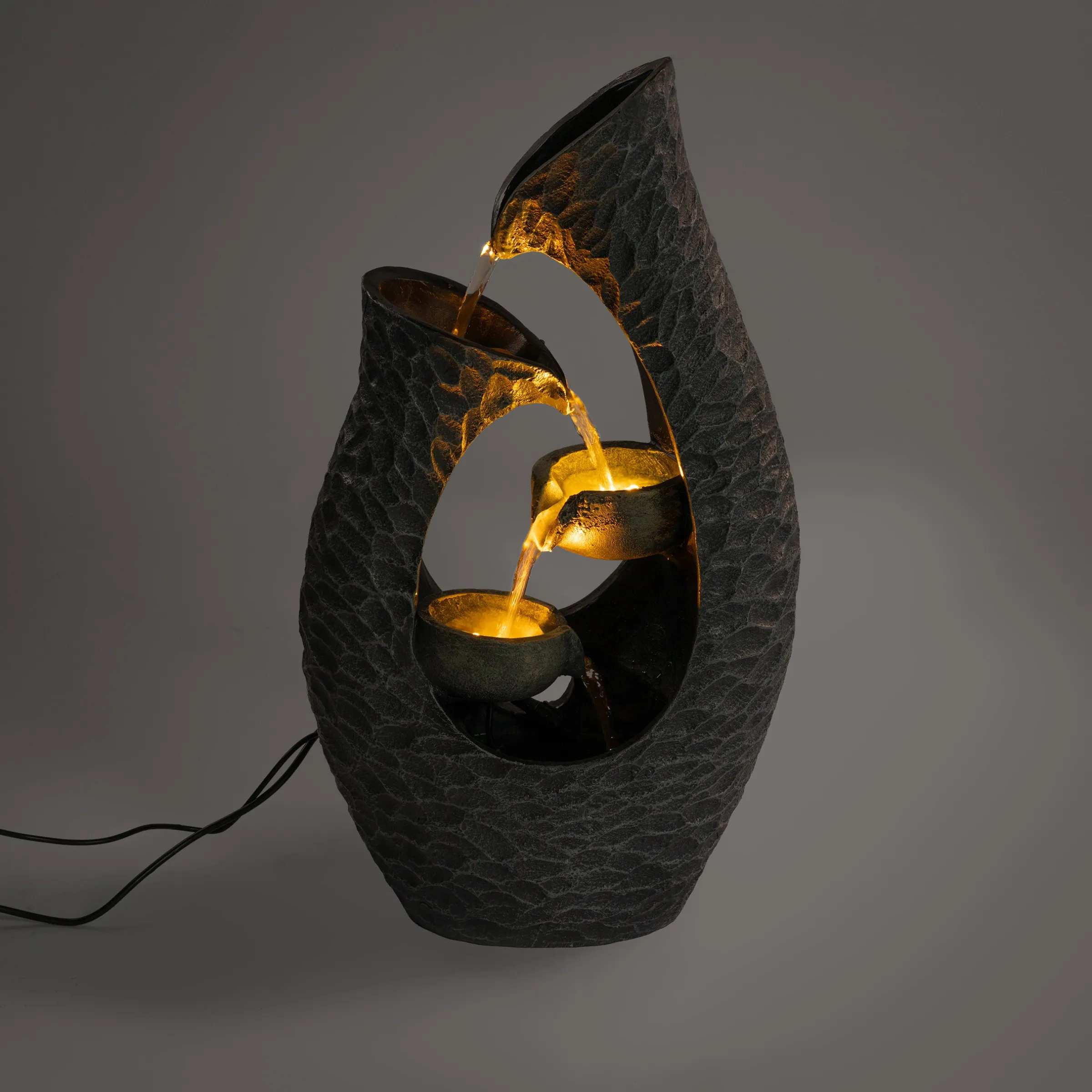 Solar Kaskadenbrunnen im Granit Steindesign mit LED Licht