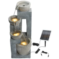 Solar Kaskadenbrunnen in Steinoptik und LED Licht