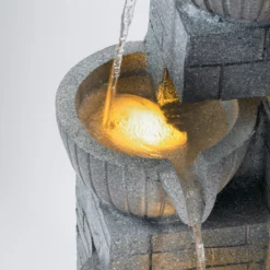 Solar Kaskadenbrunnen in Steinoptik und LED Licht