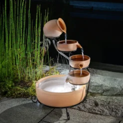 Solar Kaskadenbrunnen Lucca braun mit LED-Beleuchtung