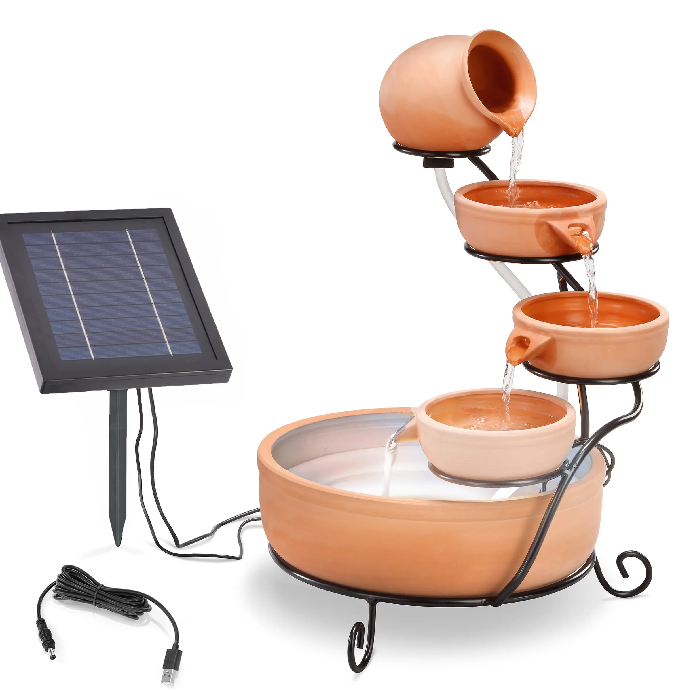 Solar Kaskadenbrunnen Lucca braun mit LED-Beleuchtung