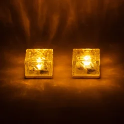 Solar Leuchtstein 2er Set mit bernstein LED-Licht