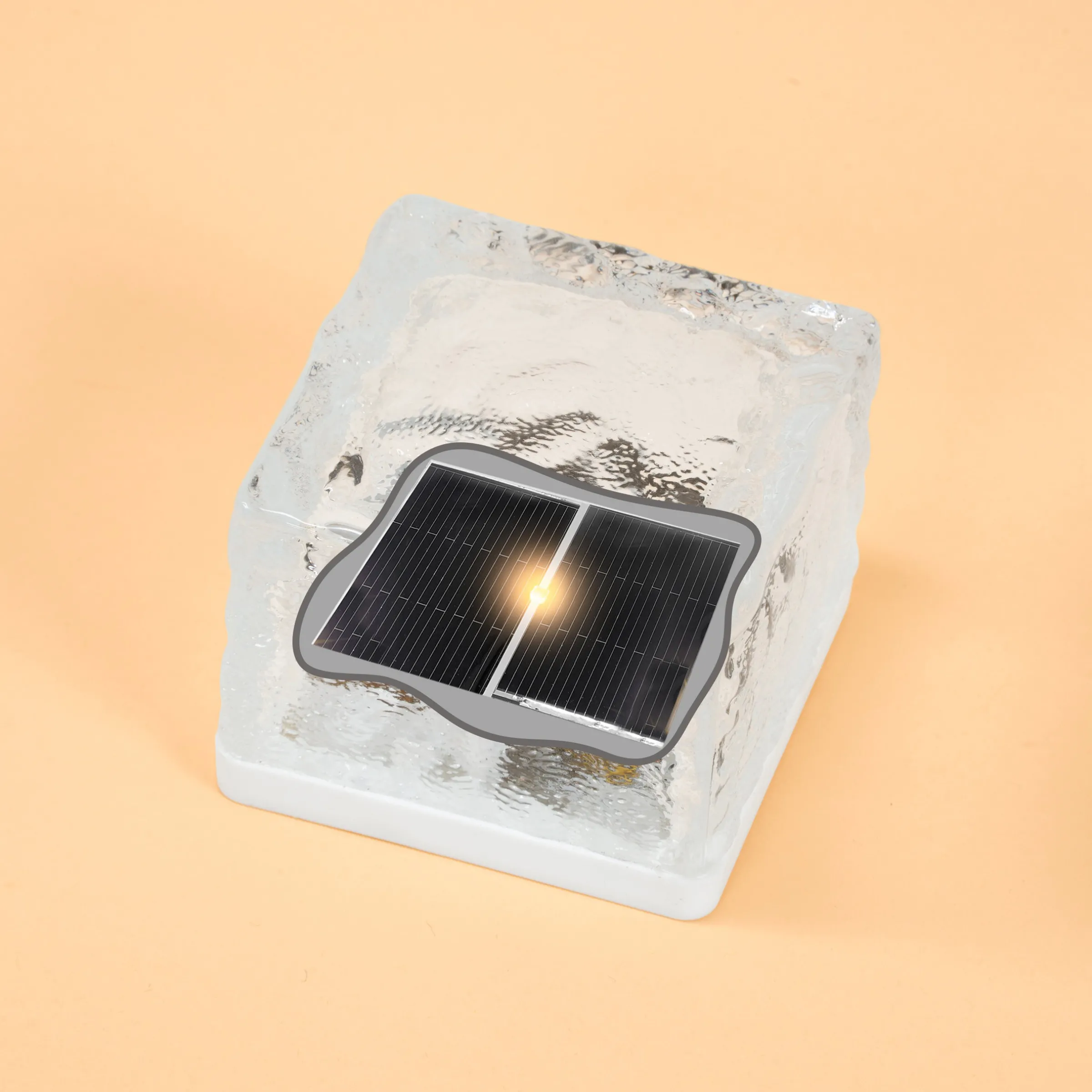 Solar Leuchtstein 2er Set mit bernstein LED-Licht