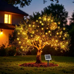 Solar Lichterkette mit 200 warmweißen LEDs und transparenten Kabel